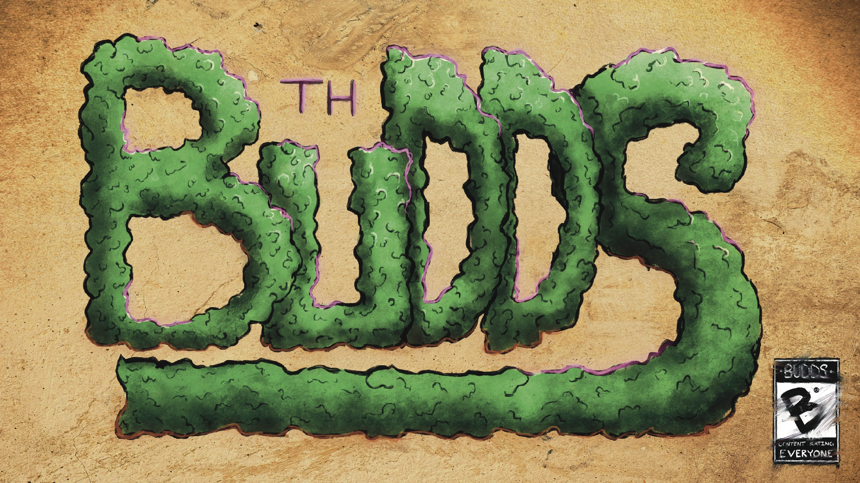 BUDDS ลายเส้นสีเขียวบนพื้นกระดาษ